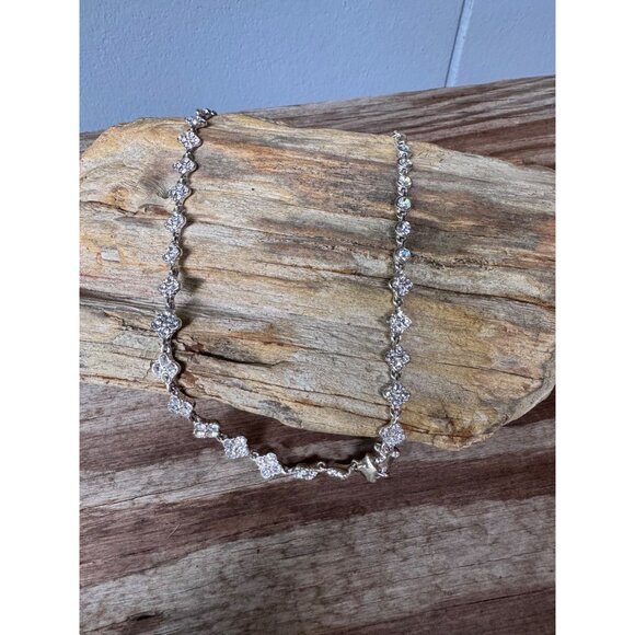 Givenchy Silver-Tone Crystal Floral Design Necklace With Adjustable Chain & Logo - Picture 6 of 7